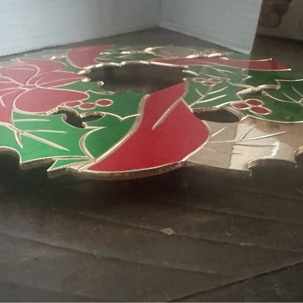 Vintage Christmas Holly Wreath Trivet
